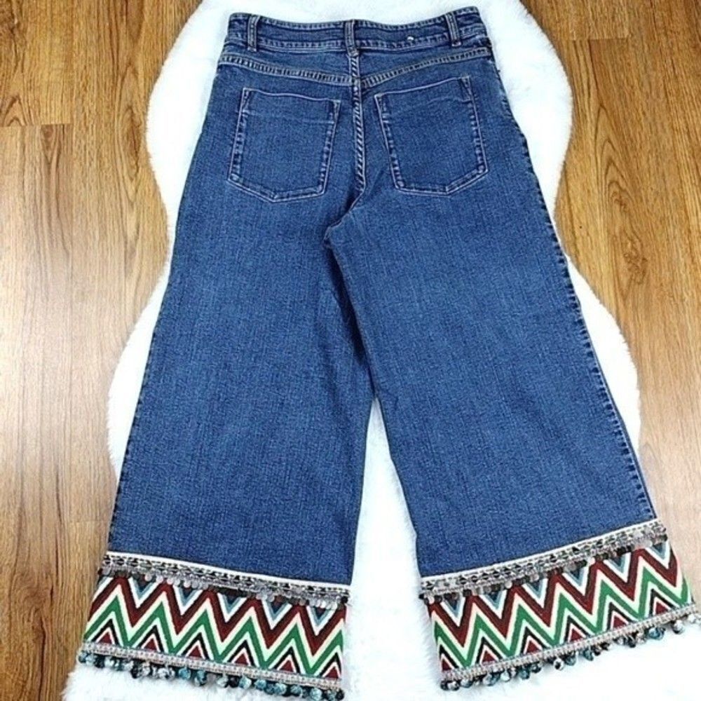 Alice + Olivia Gypsy Bohemian Wide Leg Festival Jeans - Picture 4 of 13